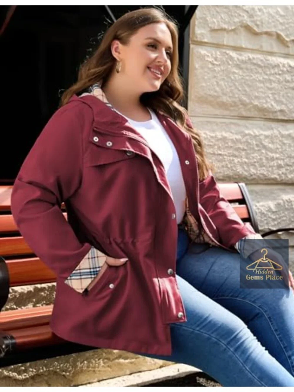 Plus Size Women's Lightweight Waterproof Hooded Raincoat Windbreaker